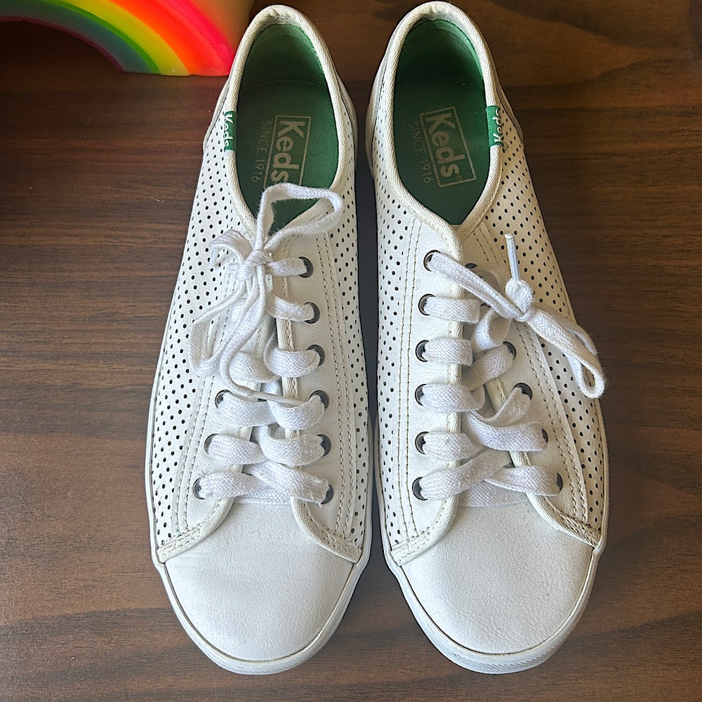 KEDS white and Kelly green lace up sneakers